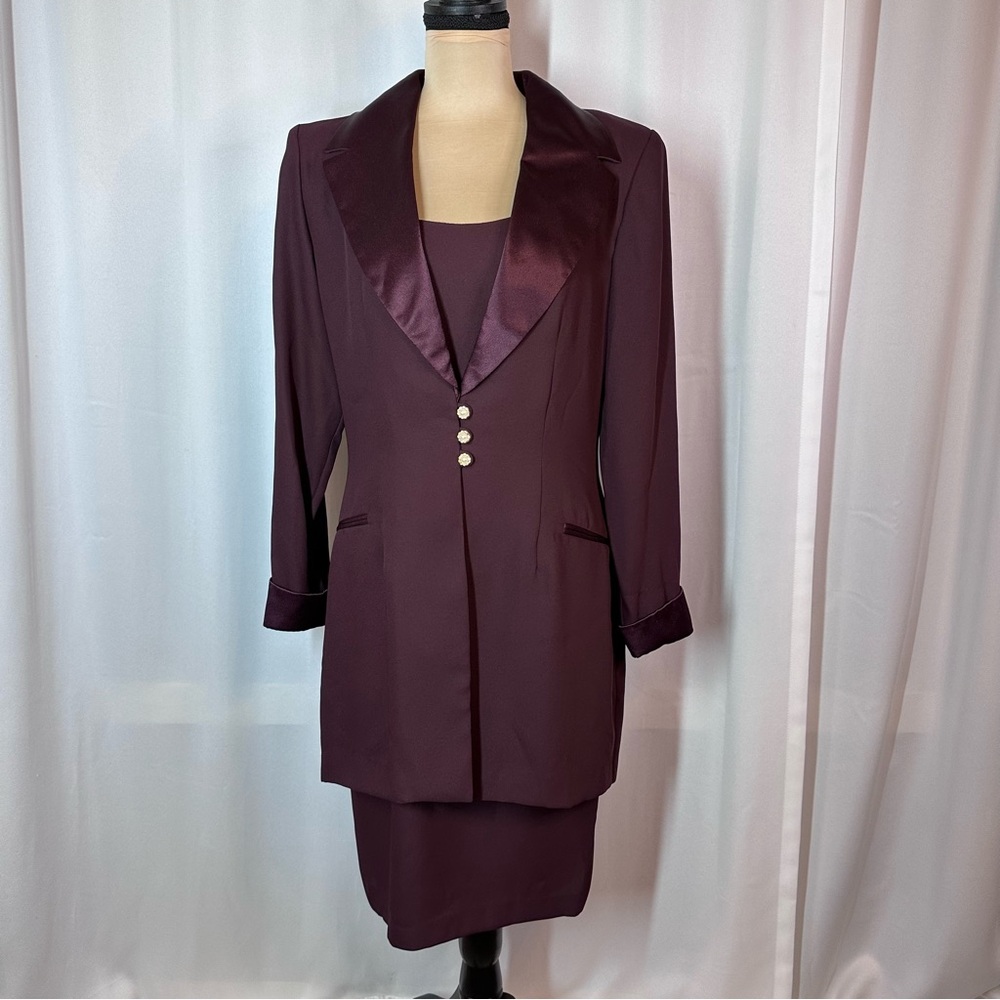 Vintage JR Nites‎ 2 Piece Dress Jacket Set Sz 10 Eggplant Formal Evening Chic